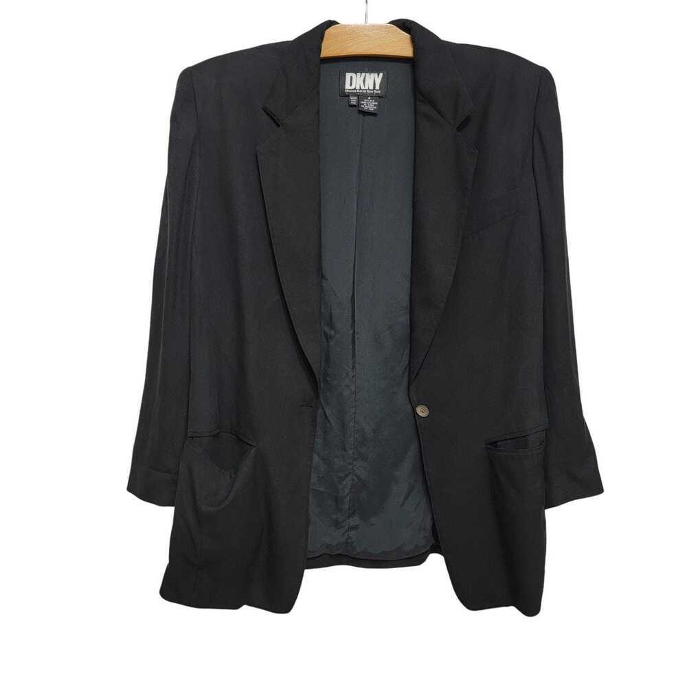 Vintage Designer Donna Karen New York Black Silk Blazer Jacket